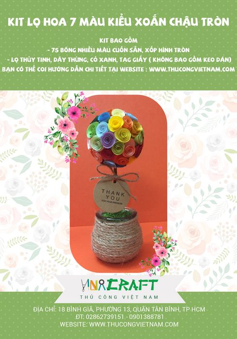 Kit lọ hoa 7 màu kiểu xoắn chậu tròn